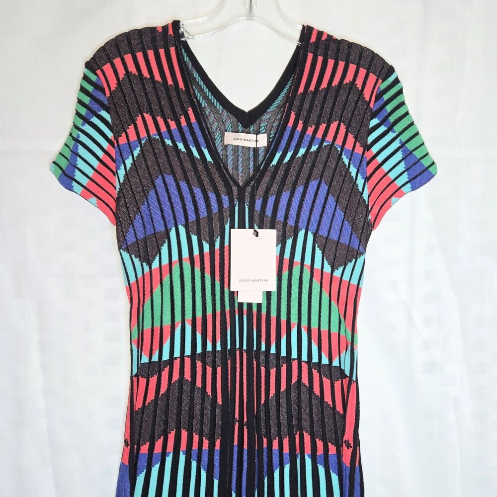 ALDO MARTINS Dress Atria Knit Black/Red/Blue/Green Midi Women Size Small NEW NWT - Picture 5 of 10